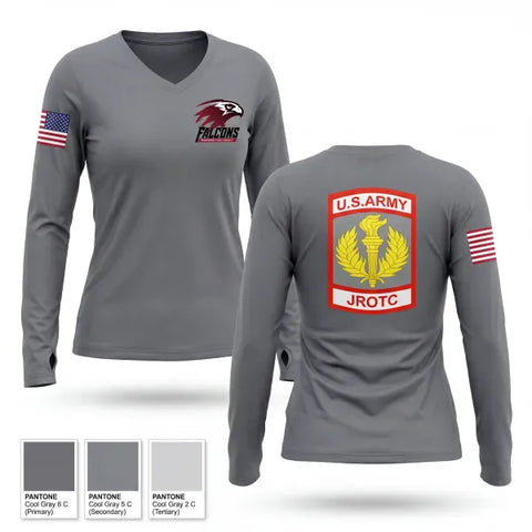 Womens Long Sleeve Vneck Shirt, Van Horn JROTC, Army, Teamtime, Team time, sublimation, custom sports apparel, team uniforms, spirit wear, spiritwear, sports uniforms, custom shirts, team store, custom team store, fundraiser sports, apparel fundraiser