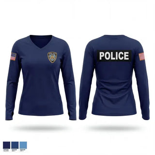 Womens Long Sleeve Vneck Shirt, DSNY POLICE, Police, Teamtime, Team time, sublimation, custom sports apparel, team uniforms, spirit wear, spiritwear, sports uniforms, custom shirts, team store, custom team store, fundraiser sports, apparel fundraiser