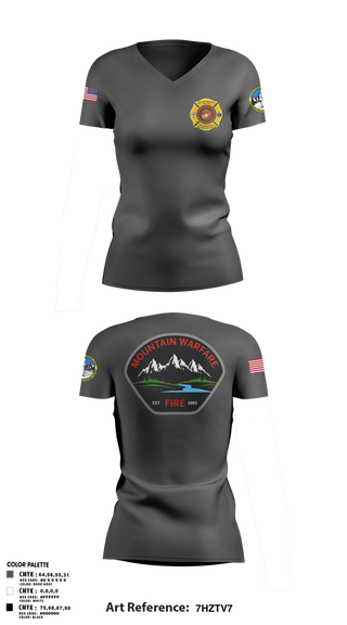 Womens Short Sleeve Vneck Shirt, Marine Corps Mountain Warfare Training Center Fire Department, , Teamtime, Team time, sublimation, custom sports apparel, team uniforms, spirit wear, spiritwear, sports uniforms, custom shirts, team store, custom team store, fundraiser sports, apparel fundraiser
