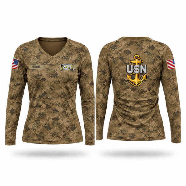 Womens Long Sleeve Vneck Shirt, 2025 S3 Ops, Navy, Teamtime, Team time, sublimation, custom sports apparel, team uniforms, spirit wear, spiritwear, sports uniforms, custom shirts, team store, custom team store, fundraiser sports, apparel fundraiser