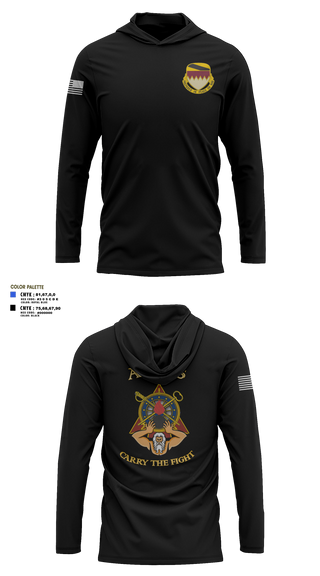 Long Sleeve Performance Shirt with hood, A Co, 115th BSB, 1CD, Army, Teamtime, Team time, sublimation, custom sports apparel, team uniforms, spirit wear, spiritwear, sports uniforms, custom shirts, team store, custom team store, fundraiser sports, apparel fundraiser