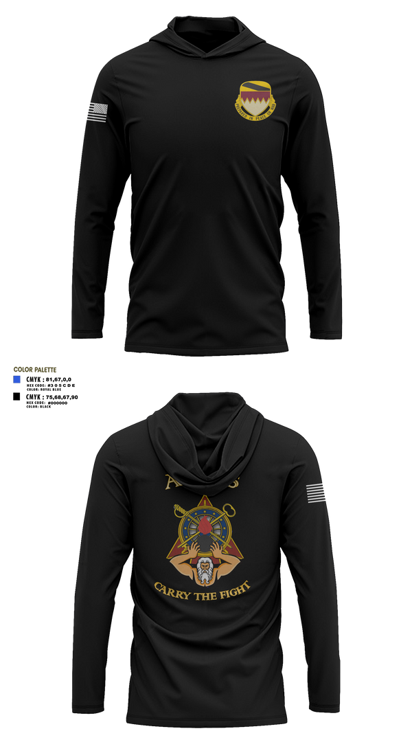 Long Sleeve Performance Shirt with hood, A Co, 115th BSB, 1CD, Army, Teamtime, Team time, sublimation, custom sports apparel, team uniforms, spirit wear, spiritwear, sports uniforms, custom shirts, team store, custom team store, fundraiser sports, apparel fundraiser
