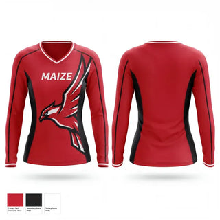 Womens Long Sleeve Vneck Shirt, Maize, Wrestling, Teamtime, Team time, sublimation, custom sports apparel, team uniforms, spirit wear, spiritwear, sports uniforms, custom shirts, team store, custom team store, fundraiser sports, apparel fundraiser