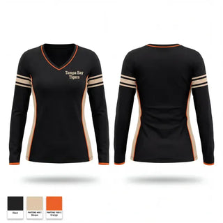 Womens Long Sleeve Vneck Shirt, Tampa Bay Tigers, Baseball, Teamtime, Team time, sublimation, custom sports apparel, team uniforms, spirit wear, spiritwear, sports uniforms, custom shirts, team store, custom team store, fundraiser sports, apparel fundraiser