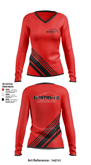 Womens Long Sleeve Vneck Shirt, FLINTHILLS MUSTANGS, , Teamtime, Team time, sublimation, custom sports apparel, team uniforms, spirit wear, spiritwear, sports uniforms, custom shirts, team store, custom team store, fundraiser sports, apparel fundraiser