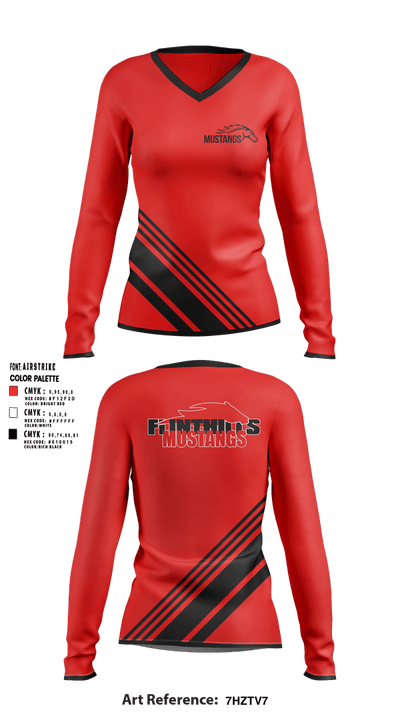 FLINTHILLS MUSTANGS 32615640 Women's Long Sleeve V-neck Shirt - 10