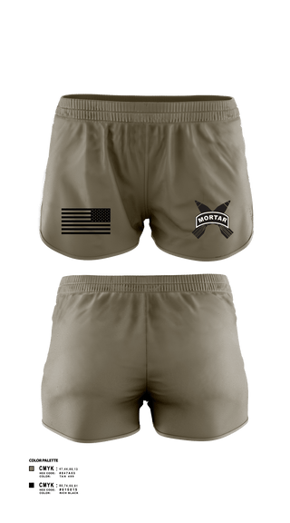 Women's Shorts, Mortars, Army, Teamtime, Team time, sublimation, custom sports apparel, team uniforms, spirit wear, spiritwear, sports uniforms, custom shirts, team store, custom team store, fundraiser sports, apparel fundraiser