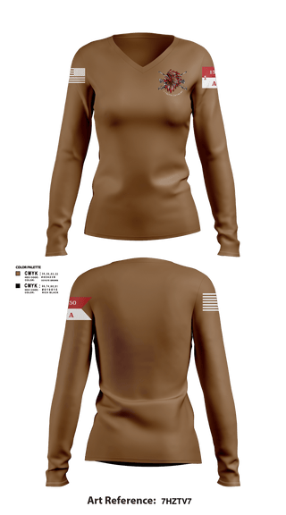 Women's Long Sleeve Vneck Shirt, Apache Troop 1-150th, Army, Teamtime, Team time, sublimation, custom sports apparel, team uniforms, spirit wear, spiritwear, sports uniforms, custom shirts, team store, custom team store, fundraiser sports, apparel fundraiser