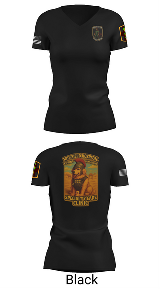 Womens Short Sleeve Vneck Shirt, SCC 10th Field Hospital, , Teamtime, Team time, sublimation, custom sports apparel, team uniforms, spirit wear, spiritwear, sports uniforms, custom shirts, team store, custom team store, fundraiser sports, apparel fundraiser