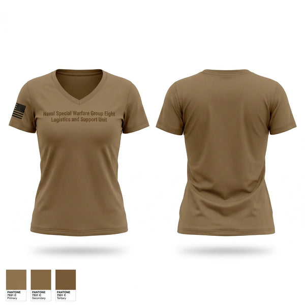 Womens Short Sleeve Vneck Shirt, Naval Special Warfare Group Eight Logistics and Support Unit, Navy, Teamtime, Team time, sublimation, custom sports apparel, team uniforms, spirit wear, spiritwear, sports uniforms, custom shirts, team store, custom team store, fundraiser sports, apparel fundraiser
