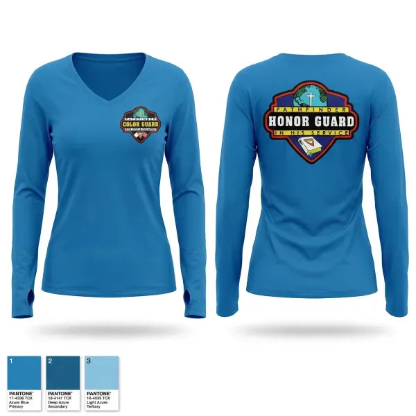 Womens Long Sleeve Vneck Shirt, Honor Guard, Women's Lacrosse, Teamtime, Team time, sublimation, custom sports apparel, team uniforms, spirit wear, spiritwear, sports uniforms, custom shirts, team store, custom team store, fundraiser sports, apparel fundraiser