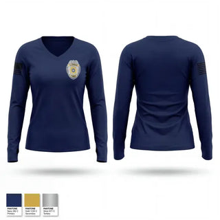 Womens Long Sleeve Vneck Shirt, Hudson Police Department, Police, Teamtime, Team time, sublimation, custom sports apparel, team uniforms, spirit wear, spiritwear, sports uniforms, custom shirts, team store, custom team store, fundraiser sports, apparel fundraiser