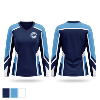 Womens Long Sleeve Vneck Shirt, Buffalo Stampede Sled Hockey Team, Ice Hockey, Teamtime, Team time, sublimation, custom sports apparel, team uniforms, spirit wear, spiritwear, sports uniforms, custom shirts, team store, custom team store, fundraiser sports, apparel fundraiser