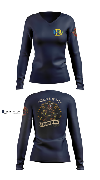 Womens Long Sleeve Vneck Shirt, Butler Police Department, Police, Teamtime, Team time, sublimation, custom sports apparel, team uniforms, spirit wear, spiritwear, sports uniforms, custom shirts, team store, custom team store, fundraiser sports, apparel fundraiser
