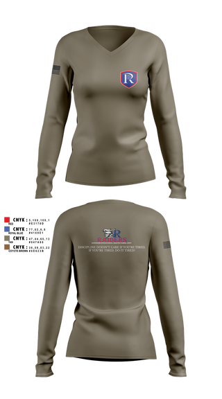 Womens Long Sleeve Vneck Shirt, RICS Raiders, Army, Teamtime, Team time, sublimation, custom sports apparel, team uniforms, spirit wear, spiritwear, sports uniforms, custom shirts, team store, custom team store, fundraiser sports, apparel fundraiser