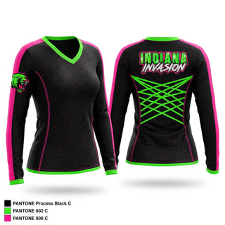 Womens Long Sleeve Vneck Shirt, Indiana Invasion Inc., Cheer, Teamtime, Team time, sublimation, custom sports apparel, team uniforms, spirit wear, spiritwear, sports uniforms, custom shirts, team store, custom team store, fundraiser sports, apparel fundraiser