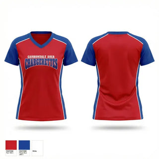 Womens Short Sleeve Vneck Shirt, Carbondale Area Chargerettes, Softball, Teamtime, Team time, sublimation, custom sports apparel, team uniforms, spirit wear, spiritwear, sports uniforms, custom shirts, team store, custom team store, fundraiser sports, apparel fundraiser