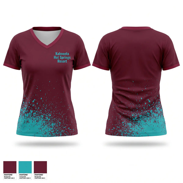 Womens Short Sleeve Vneck Shirt, Kahneeta Hot Springs Resort, , Teamtime, Team time, sublimation, custom sports apparel, team uniforms, spirit wear, spiritwear, sports uniforms, custom shirts, team store, custom team store, fundraiser sports, apparel fundraiser