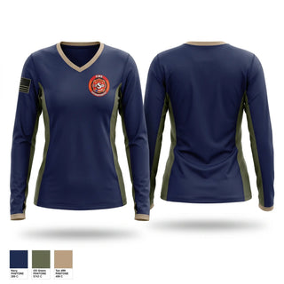 Womens Long Sleeve Vneck Shirt, Skidmore, Fire Department, Teamtime, Team time, sublimation, custom sports apparel, team uniforms, spirit wear, spiritwear, sports uniforms, custom shirts, team store, custom team store, fundraiser sports, apparel fundraiser