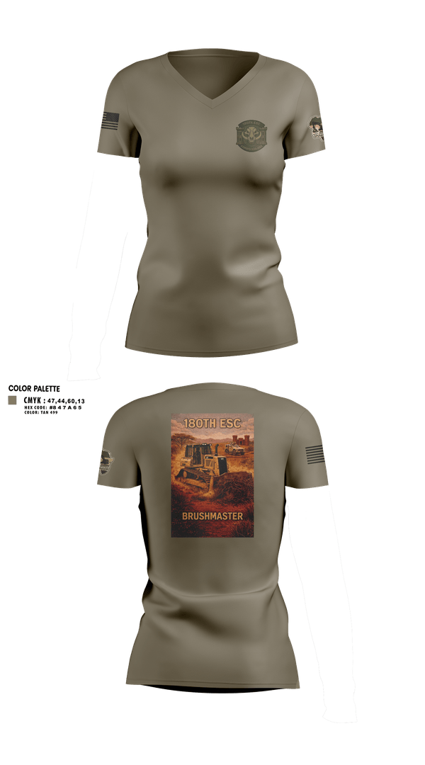 Womens Short Sleeve Vneck Shirt, 180th ESC Kismayo, Army, Teamtime, Team time, sublimation, custom sports apparel, team uniforms, spirit wear, spiritwear, sports uniforms, custom shirts, team store, custom team store, fundraiser sports, apparel fundraiser