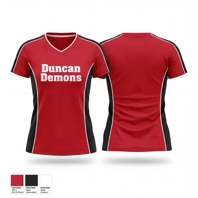 Duncan Demons 76908817 Women's Short Sleeve V-neck Shirt - 1
