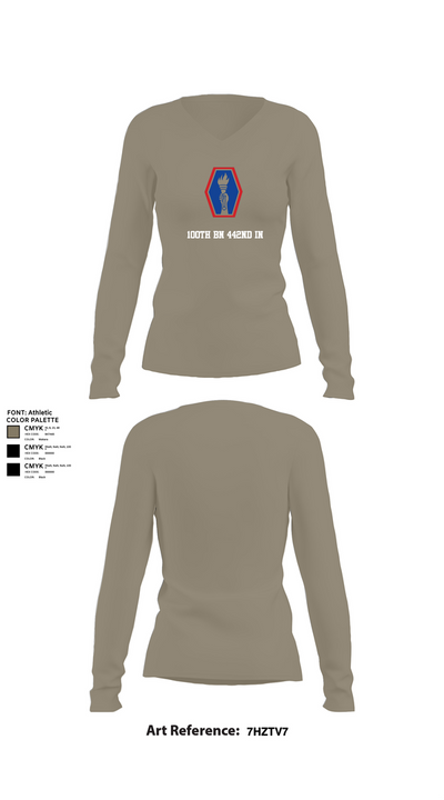 100th BN 442nd IN 13919560 Women's Long Sleeve V-neck Shirt - 62