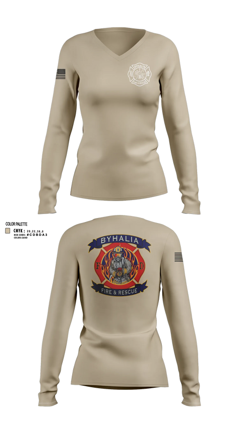 Womens Long Sleeve Vneck Shirt, Byhalia Fire and Rescue, Fire Department, Teamtime, Team time, sublimation, custom sports apparel, team uniforms, spirit wear, spiritwear, sports uniforms, custom shirts, team store, custom team store, fundraiser sports, apparel fundraiser