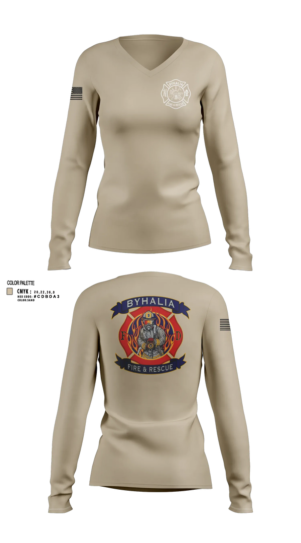 Womens Long Sleeve Vneck Shirt, Byhalia Fire and Rescue, Fire Department, Teamtime, Team time, sublimation, custom sports apparel, team uniforms, spirit wear, spiritwear, sports uniforms, custom shirts, team store, custom team store, fundraiser sports, apparel fundraiser