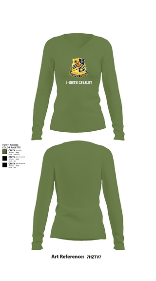 Womens Long Sleeve Vneck Shirt, 1-105th cavalry, Army, Teamtime, Team time, sublimation, custom sports apparel, team uniforms, spirit wear, spiritwear, sports uniforms, custom shirts, team store, custom team store, fundraiser sports, apparel fundraiser