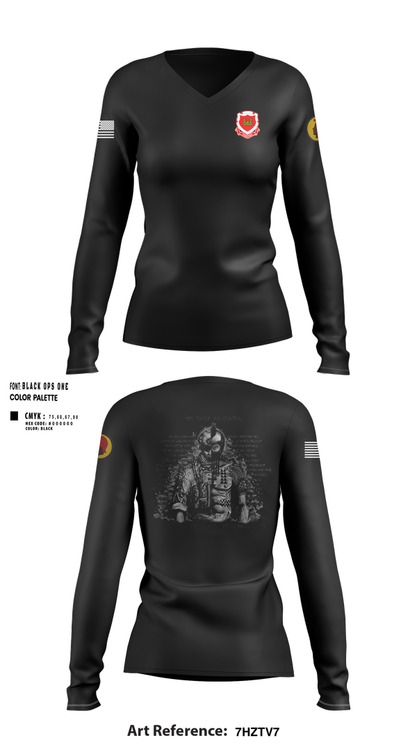 Womens Long Sleeve Vneck Shirt, 230th Engineering Vertical Construction Company, , Teamtime, Team time, sublimation, custom sports apparel, team uniforms, spirit wear, spiritwear, sports uniforms, custom shirts, team store, custom team store, fundraiser sports, apparel fundraiser