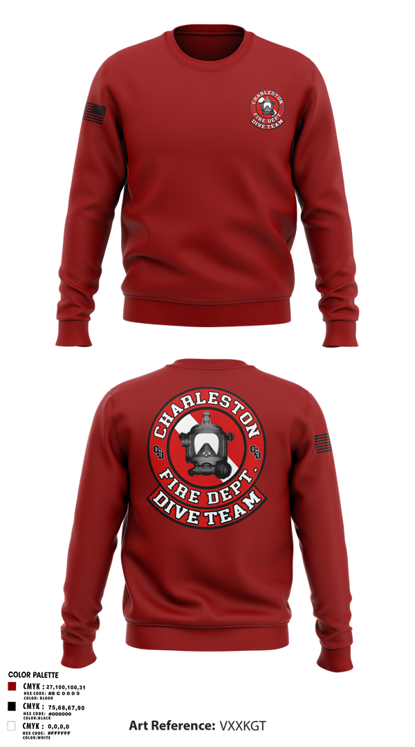 Crew Neck Sweatshirt, Charleston Fire Dept Dive Team, Fire Department, Teamtime, Team time, sublimation, custom sports apparel, team uniforms, spirit wear, spiritwear, sports uniforms, custom shirts, team store, custom team store, fundraiser sports, apparel fundraiser