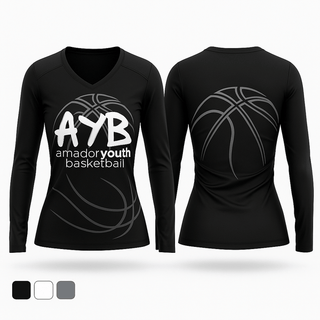 Womens Long Sleeve Vneck Shirt, Amador Youth Basketball, Men's Basketball, Teamtime, Team time, sublimation, custom sports apparel, team uniforms, spirit wear, spiritwear, sports uniforms, custom shirts, team store, custom team store, fundraiser sports, apparel fundraiser