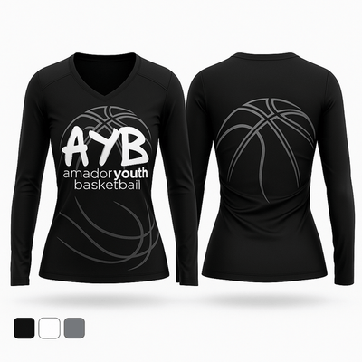 Amador Youth Basketball  Women's Long Sleeve V-neck Shirt - 1