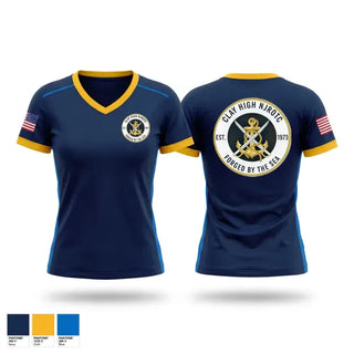 Womens Short Sleeve Vneck Shirt, Clay High NJROTC, Navy, Teamtime, Team time, sublimation, custom sports apparel, team uniforms, spirit wear, spiritwear, sports uniforms, custom shirts, team store, custom team store, fundraiser sports, apparel fundraiser