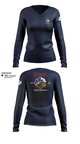 Womens Long Sleeve Vneck Shirt, Tool Fire Rescue, Fire Department, Teamtime, Team time, sublimation, custom sports apparel, team uniforms, spirit wear, spiritwear, sports uniforms, custom shirts, team store, custom team store, fundraiser sports, apparel fundraiser