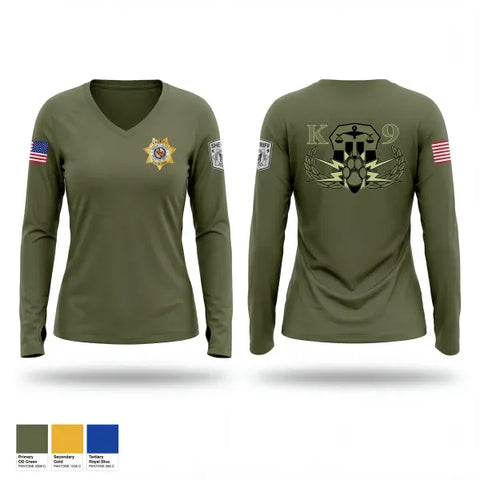 Womens Long Sleeve Vneck Shirt, Anne Arundel County Sheriff’s K9 Unit, Police, Teamtime, Team time, sublimation, custom sports apparel, team uniforms, spirit wear, spiritwear, sports uniforms, custom shirts, team store, custom team store, fundraiser sports, apparel fundraiser