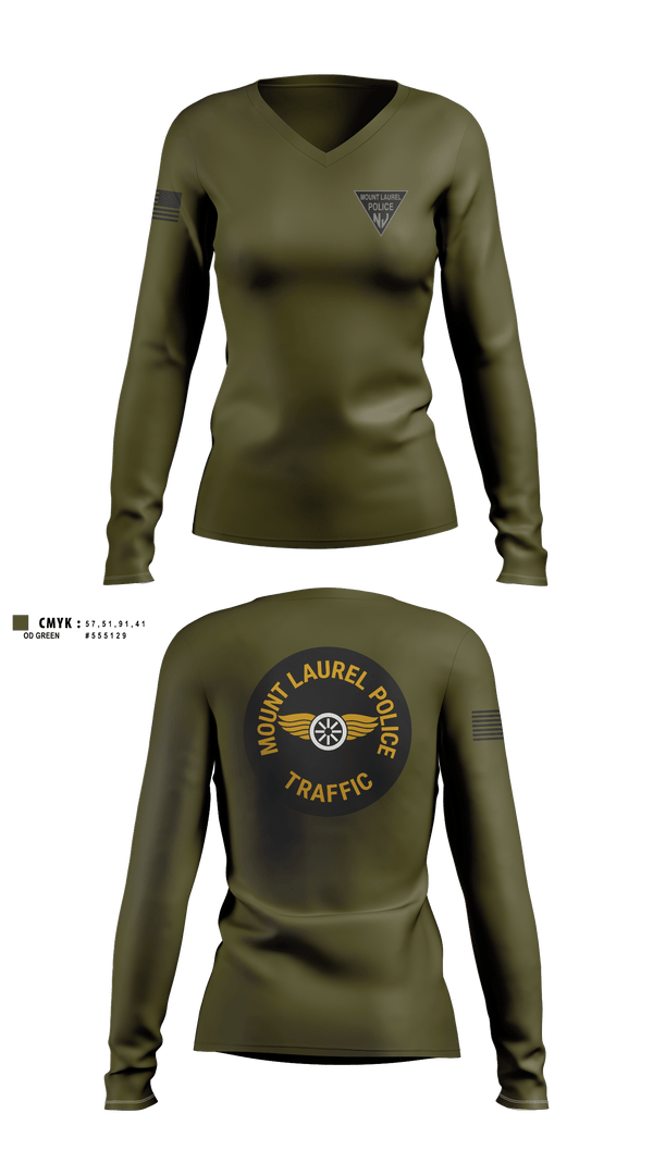 Womens Long Sleeve Vneck Shirt, Mount Laurel NJ Police Traffic Bureau, Police, Teamtime, Team time, sublimation, custom sports apparel, team uniforms, spirit wear, spiritwear, sports uniforms, custom shirts, team store, custom team store, fundraiser sports, apparel fundraiser