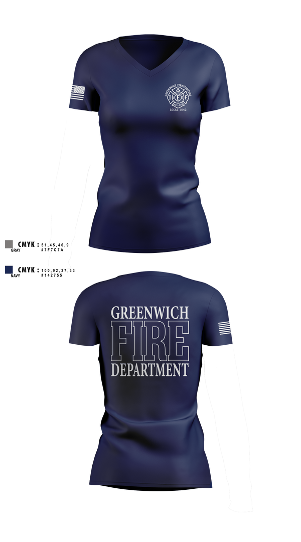 Womens Short Sleeve Vneck Shirt, Greenwich Fire Local 1042, Fire Department, Teamtime, Team time, sublimation, custom sports apparel, team uniforms, spirit wear, spiritwear, sports uniforms, custom shirts, team store, custom team store, fundraiser sports, apparel fundraiser