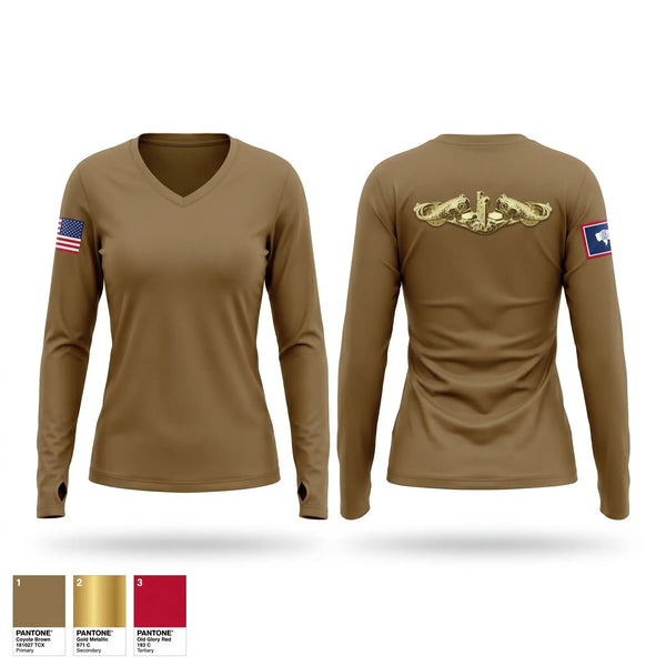 Womens Long Sleeve Vneck Shirt, USS WYOMING, Navy, Teamtime, Team time, sublimation, custom sports apparel, team uniforms, spirit wear, spiritwear, sports uniforms, custom shirts, team store, custom team store, fundraiser sports, apparel fundraiser