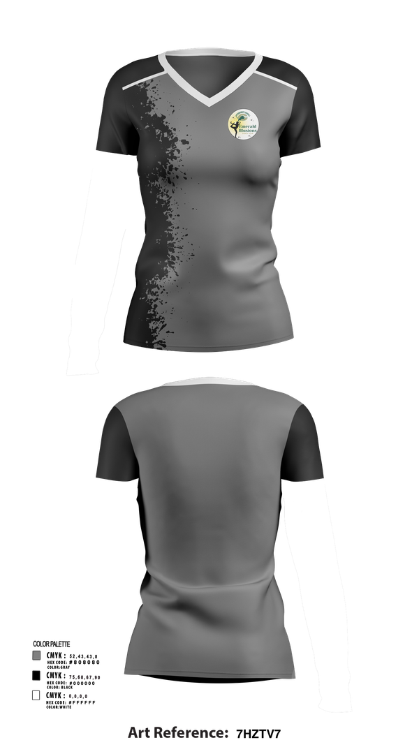 Womens Short Sleeve Vneck Shirt, Emerald Illusions Dance Team, Spirit Store, Teamtime, Team time, sublimation, custom sports apparel, team uniforms, spirit wear, spiritwear, sports uniforms, custom shirts, team store, custom team store, fundraiser sports, apparel fundraiser