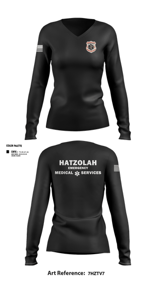 Womens Long Sleeve Vneck Shirt, HATZOLAH EMS, EMS/EMT, Teamtime, Team time, sublimation, custom sports apparel, team uniforms, spirit wear, spiritwear, sports uniforms, custom shirts, team store, custom team store, fundraiser sports, apparel fundraiser