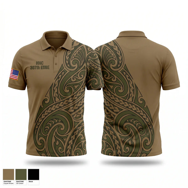 Short Sleeve Performance Polo, HHC, 307th ESB-E, Army, Teamtime, Team time, sublimation, custom sports apparel, team uniforms, spirit wear, spiritwear, sports uniforms, custom shirts, team store, custom team store, fundraiser sports, apparel fundraiser