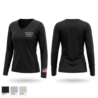 Womens Long Sleeve Vneck Shirt, OhioHealth Protective Services, Police, Teamtime, Team time, sublimation, custom sports apparel, team uniforms, spirit wear, spiritwear, sports uniforms, custom shirts, team store, custom team store, fundraiser sports, apparel fundraiser