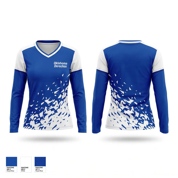 Womens Long Sleeve Vneck Shirt, Oklahoma Derechos, Baseball, Teamtime, Team time, sublimation, custom sports apparel, team uniforms, spirit wear, spiritwear, sports uniforms, custom shirts, team store, custom team store, fundraiser sports, apparel fundraiser