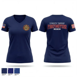 Womens Short Sleeve Vneck Shirt, Plymouth Township Firefighters Charities, Fire Department, Teamtime, Team time, sublimation, custom sports apparel, team uniforms, spirit wear, spiritwear, sports uniforms, custom shirts, team store, custom team store, fundraiser sports, apparel fundraiser