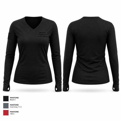 Womens Long Sleeve Vneck Shirt, Waymart Volunteer Fire Company, Fire Department, Teamtime, Team time, sublimation, custom sports apparel, team uniforms, spirit wear, spiritwear, sports uniforms, custom shirts, team store, custom team store, fundraiser sports, apparel fundraiser