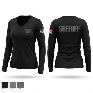 Womens Long Sleeve Vneck Shirt, Dodge County SWAT, Police, Teamtime, Team time, sublimation, custom sports apparel, team uniforms, spirit wear, spiritwear, sports uniforms, custom shirts, team store, custom team store, fundraiser sports, apparel fundraiser