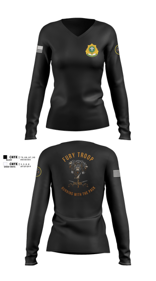 Womens Long Sleeve Vneck Shirt, 3/2 CR Fury Troop, Army, Teamtime, Team time, sublimation, custom sports apparel, team uniforms, spirit wear, spiritwear, sports uniforms, custom shirts, team store, custom team store, fundraiser sports, apparel fundraiser