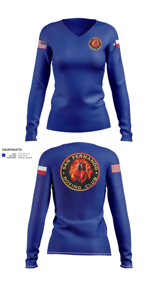 Womens Long Sleeve Vneck Shirt, San Fernando Boxing Club, Spirit Store, Teamtime, Team time, sublimation, custom sports apparel, team uniforms, spirit wear, spiritwear, sports uniforms, custom shirts, team store, custom team store, fundraiser sports, apparel fundraiser