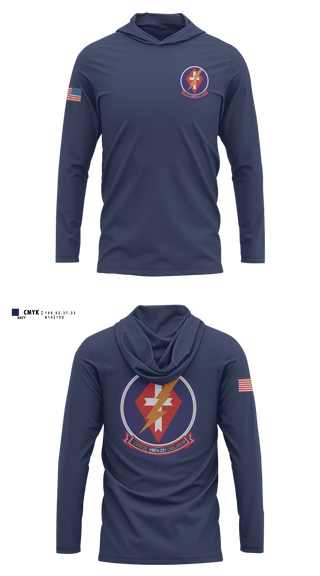 Long Sleeve Performance Shirt with hood, VMFA-251 Spouses, Marines, Teamtime, Team time, sublimation, custom sports apparel, team uniforms, spirit wear, spiritwear, sports uniforms, custom shirts, team store, custom team store, fundraiser sports, apparel fundraiser